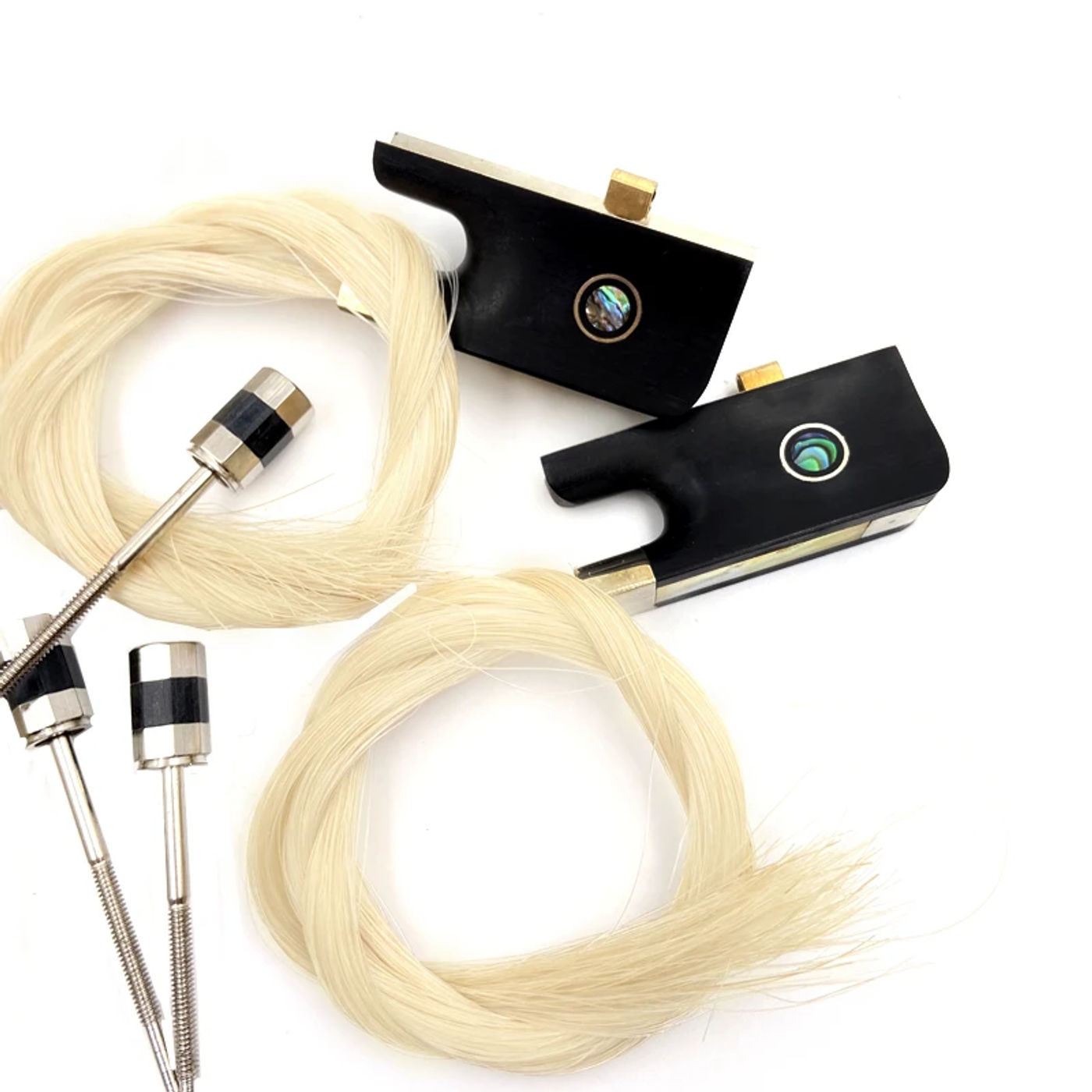 Description Picture 4 of item1 set 4/4 top Indonesian grade A ebony cello bow frog Install screw bow horsehair horsetail, cello parts accessories