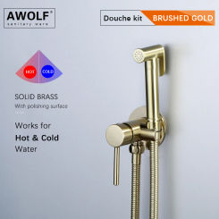 Awolf Brushed Gold Bidet Sprayer Hot Cold Bidet Mixer Solid Brass Hygienic Shower Fitting for Toilet Bidet para Inodoro AP2239