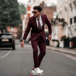 2021 Tailor Made Luxury Noble High Quality Burgundy Blue 2 Pieces Suits Men For Wedding Man Suit Slim Fit Party Blazer And Pant