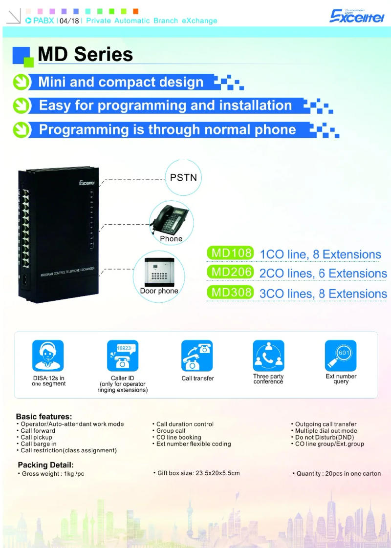 Description Picture 5 of itemEXCELLTEL Telephone Exchange system Mini PABX home PBX MD208 2 PSTN 8 extensions