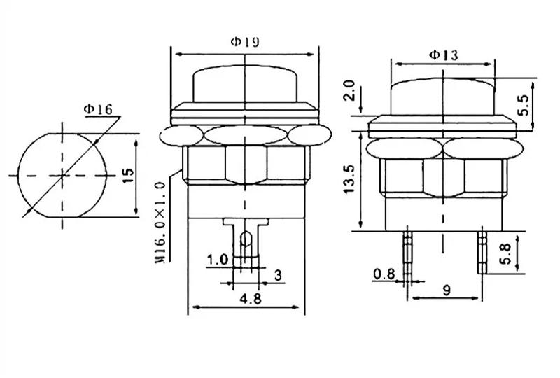 Description Picture 2 of item5PCS Card type R13-507 key switch button jog switch 16MM round lockless self-reset switch