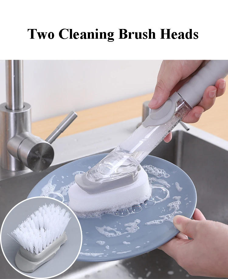 Description Picture 5 of itemKitchen Cleaning Brush 2 In 1 Long Handle Cleaing Brush with Removable Brush Sponge Dispenser Dishwashing Brush Kitchen Tools