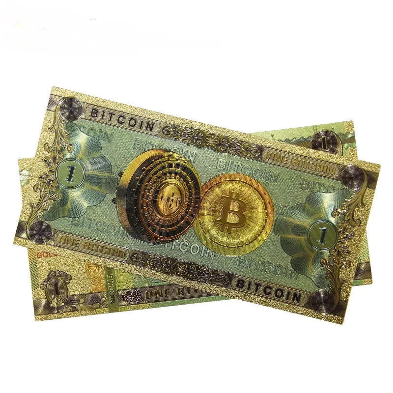 Description Picture 2 of item1pc Colorful Gold Plated banknot ONE Hundred BITCOIN plastic Money Bit Coin BTC Fake Money Souvenir Home Decoration