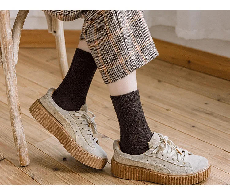 Description Picture 6 of itemWinter Cashmere Wool Woman Socks Solid Japanese Style Harajuku Retro Long Socks Women Girls Thermal Vintage Streetwear Crew Sock