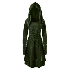 Vintage Women Cosplay Costume Medieval Lace Up Hooded Pullover For Women Victorian Casual High Low Bandage Long Dress Cloak