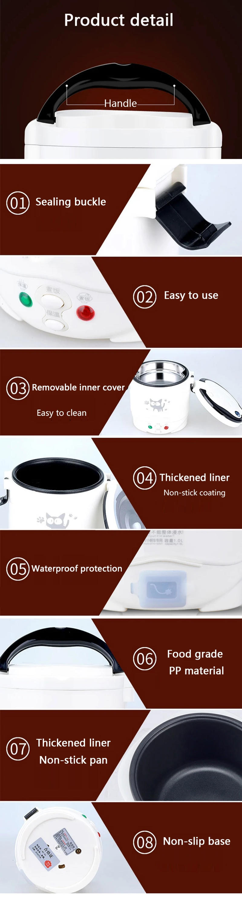 Description Picture 3 of itemDMWD 1L Mini Electric Rice Cooker Portable Soup Pot Cooking Pot MultiCookers 12/24/220V Multicookings For Car Truck And Travel