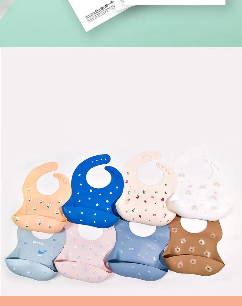 Description Picture 4 of itemBaby Silicone Bibs Infant Toddler Feeding Saliva Towel Cartoon Adjustable Children Apron with Pocket Baby Waterproof Things