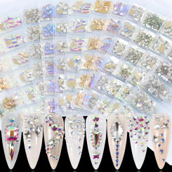 6 Grids 900/60PCS Mix Shapes White AB Colorful Flatback Acrylic Diamonds Jewel Nail Art Rhinestones Decorations Manicure Charms