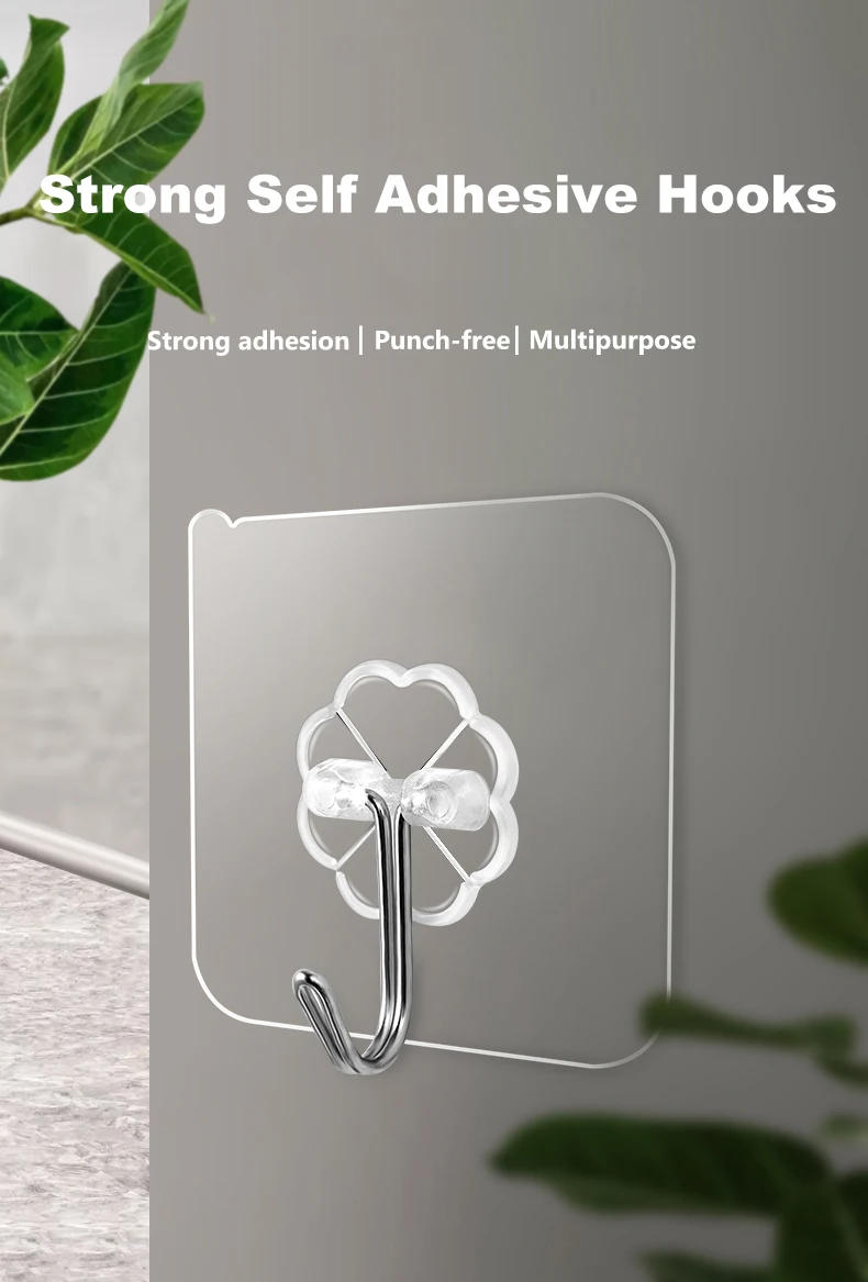 Description Picture 2 of item1/3/5/10pcs Wall Hooks Seamless Self Adhesive Hooks Door Wall Hangers Transparent Reusable Hanging Hook for Kitchen Bathroom