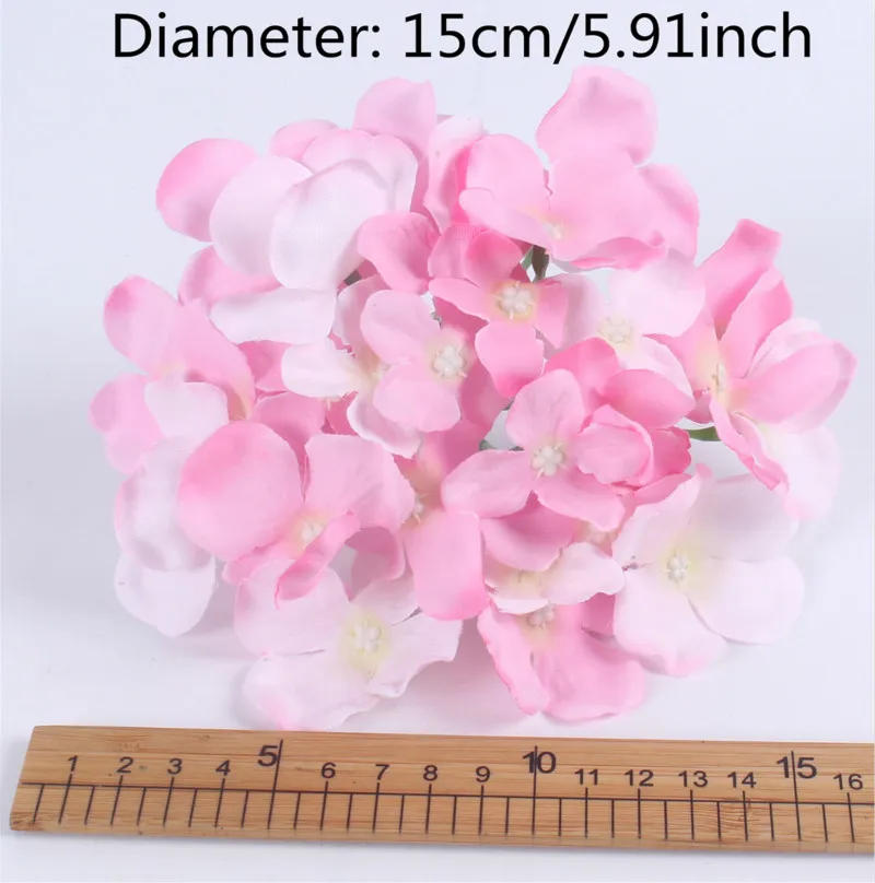 Description Picture 2 of item10PCS/Lot Colorful Hydrangea Flower Head Artificial Silk DIY Decorative Home Party Wedding Arch Background Wall Decorative Flowe