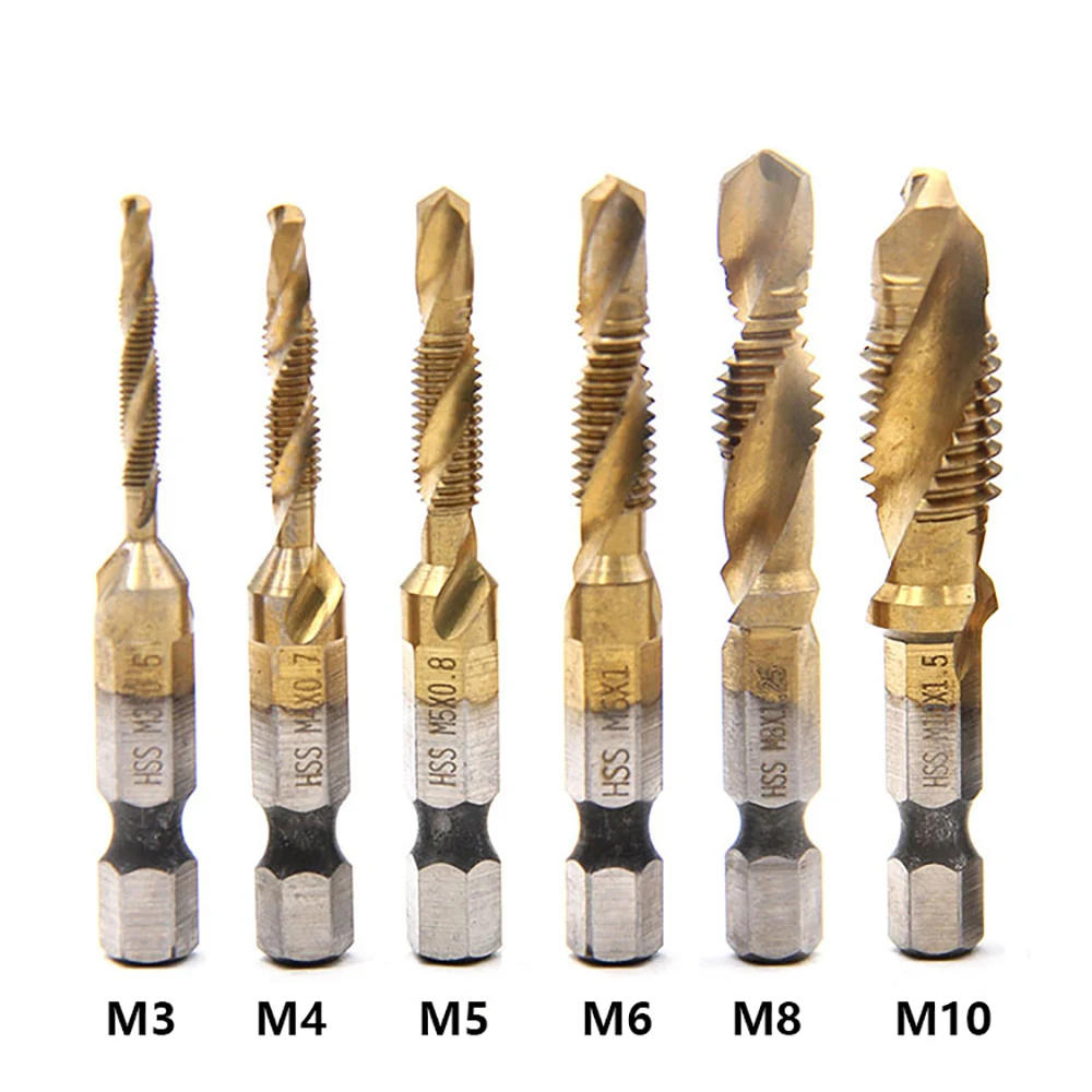 Description Picture 2 of itemTap Drill Titanium Plated Hex Shank HSS Screw Thread Metric Tap Drill Bits Screw Machine Compound M3 M4 M5 M6 M8 M10 Hand Tools