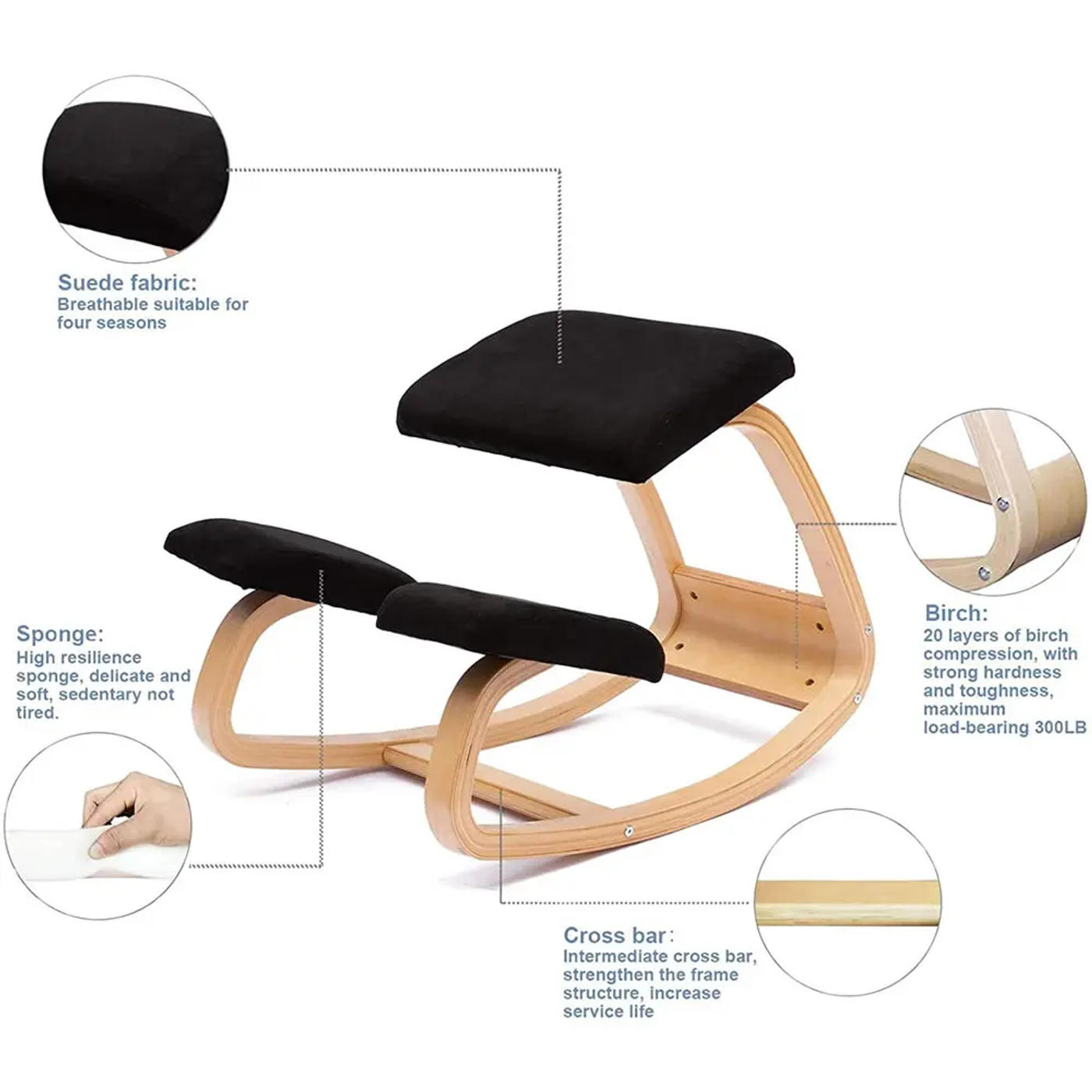 Description Picture 5 of itemL Original Ergonomic Kneeling Chair Stool Home Office Furniture Ergonomic Rocking Wooden Kneeling Computer Posture Chair