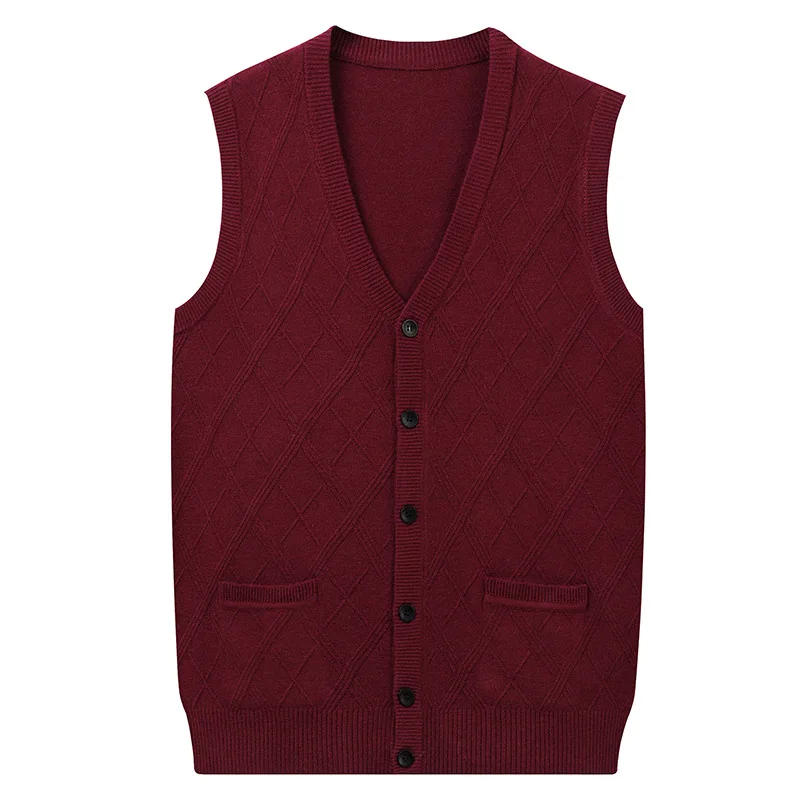 Description Picture 5 of itemMen's V-neck Cardigan Fashion Solid Sleeveless Sweaters Cardigans Wool Knitted Single Breasted Men Cashmere Vest