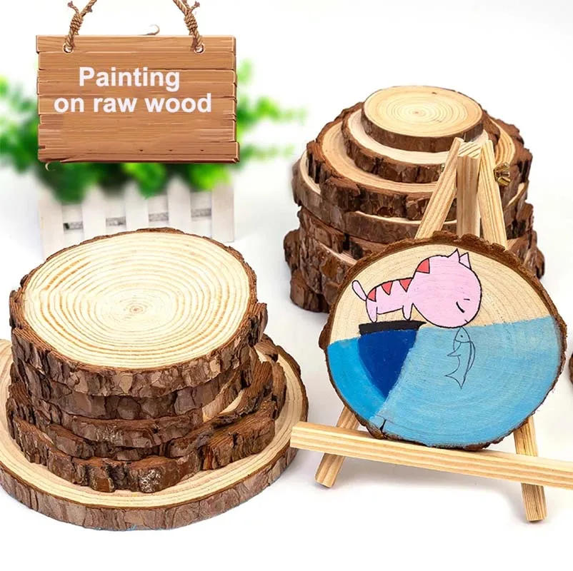 Description Picture 4 of item3-16CM Thick Natural Pine Round Unfinished Wood Slices Circles With Tree Bark Log Discs DIY Crafts Wedding Party Painting 1-10pc