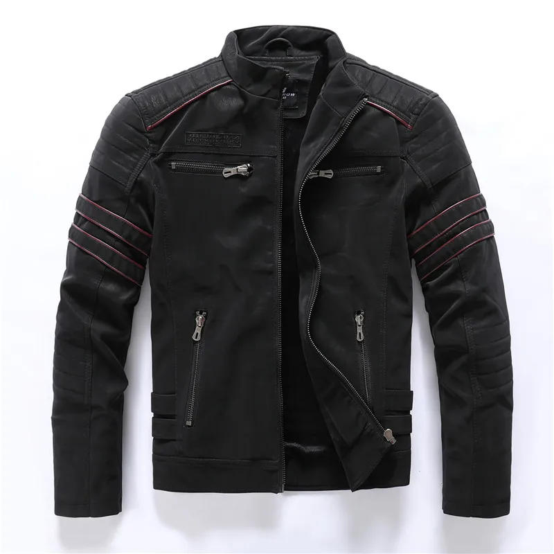 Description Picture 5 of itemBack Skull Embroidery Motorcycle Faxu Leather Jackets Men Fashion Fleece Warm PU Leather Jackets and Coats Autumn Winter Outwear