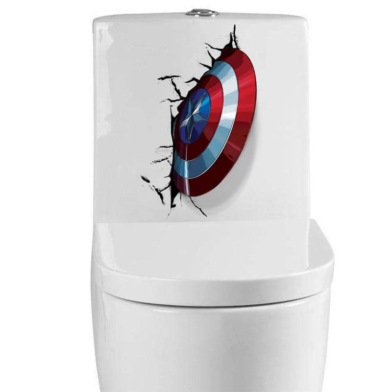 Description Picture 3 of item3D  Captain America's Shield Through Wall Stickers Kids Rooms Toilet Decor The Avengers Wall Decals Art PVC Mural Posters