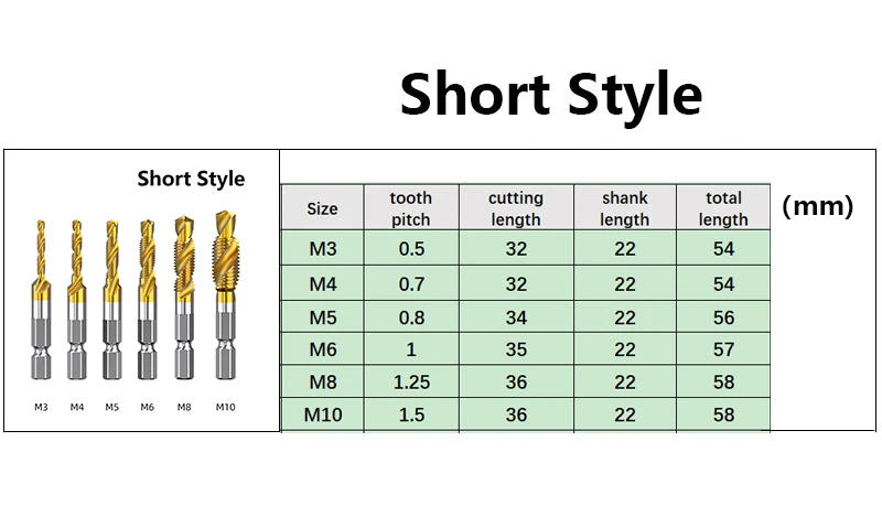 Description Picture 5 of itemTap Drill Bits Set Titanium Plated Hex Shank HSS Countersink Thread Metric Screw Machine Compound M3 M4 M5 M6 M8 M10 Hand Tools