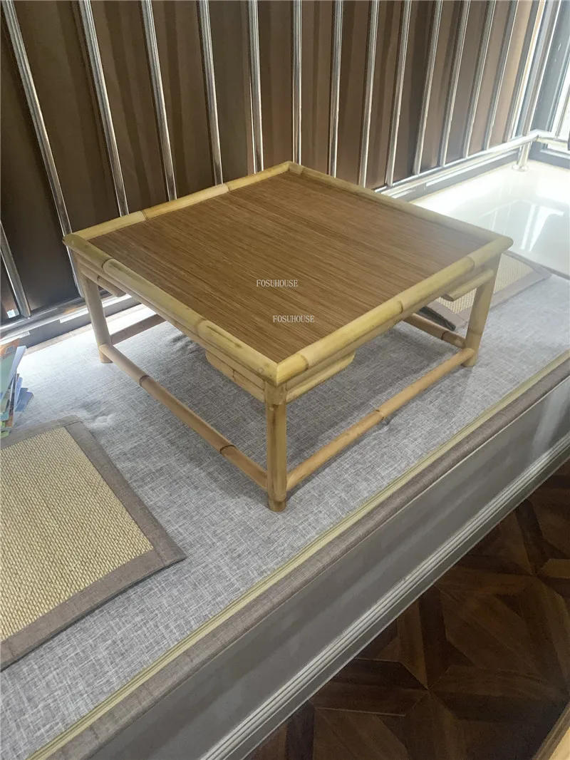 Description Picture 5 of itemJapanese Tea Table Simple Tatami Small Square Table Small Coffee Table Balcony Bay Window Bamboo and Rattan Low Square Tables