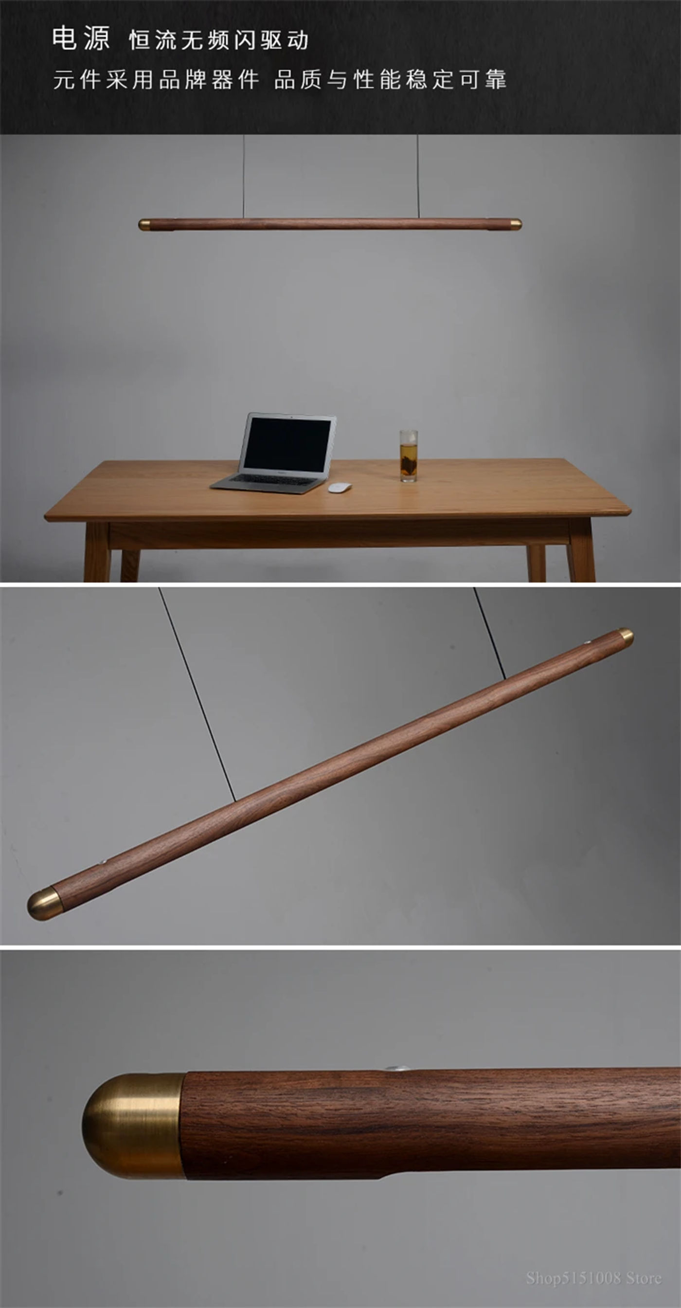 Description Picture 6 of itemBlack Walnut Dining Table Pendant Lights simple Strip Wood Hanging Lamps Kitchen fixture Home Decor Chandelier indoor lighting