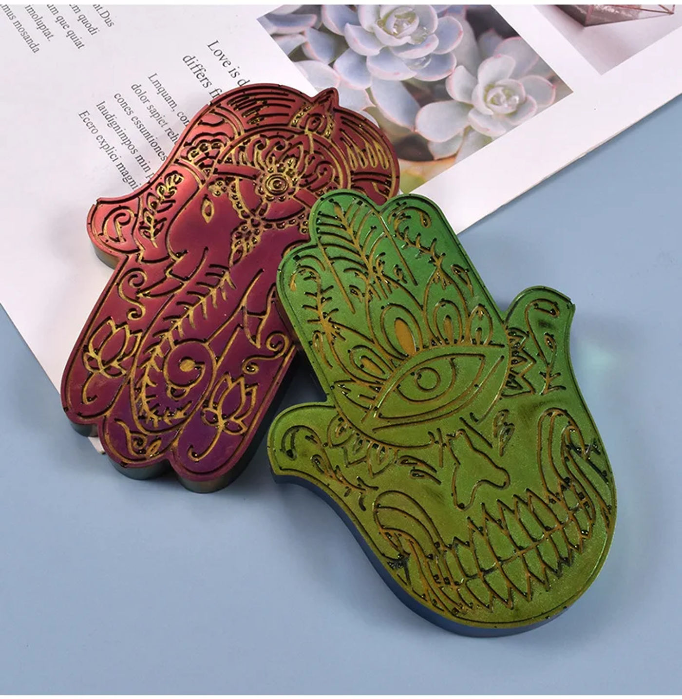 Description Picture 6 of itemStorage Tray Silicone Mold Palm Dish Plate UV Epoxy Resin Clay Casting Molds Hand Of Fatima DIY Craft Making Mould Home Decor