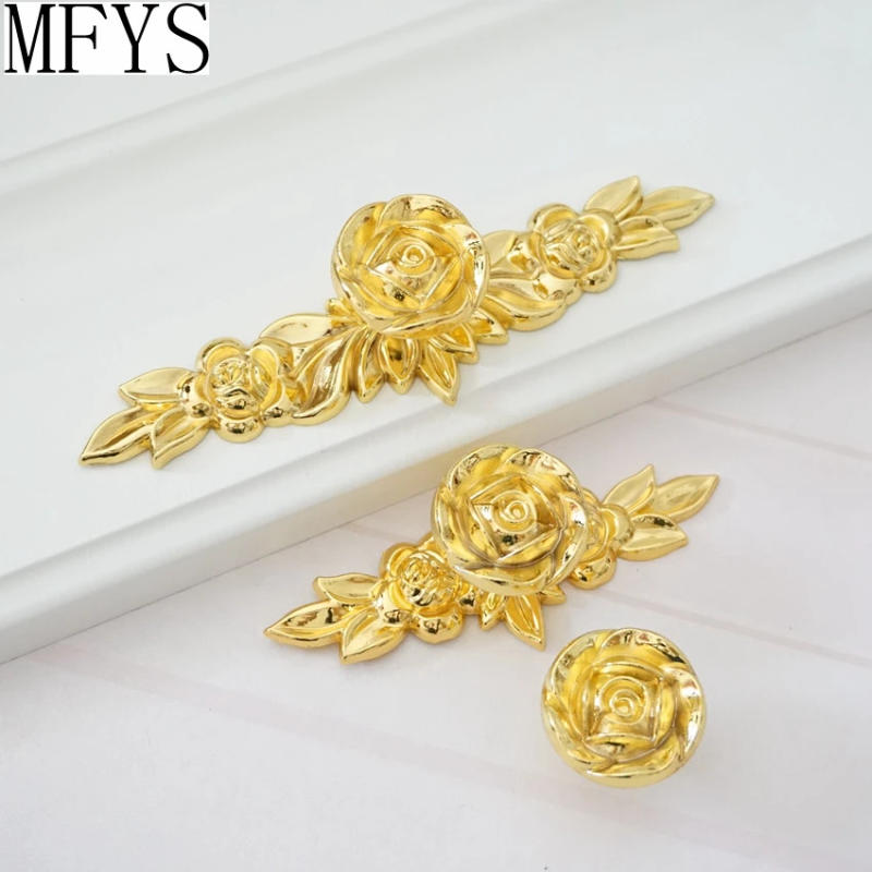 Description Picture 3 of itemMFYS Gold Handles for Furniture Rose Flower Shape Cabinet Knobs Zinc Alloy Kitchen Accessories Wardrobe Closet Pulls Door Knob