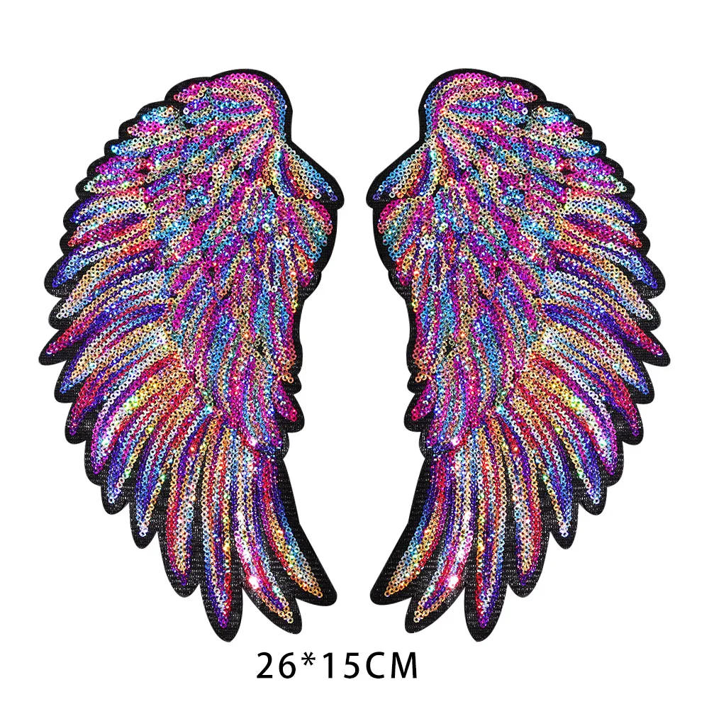 Description Picture 3 of itemNew Colorful Rainbow Feather Wing Sequin Embroidered Patches Sew Iron on  Badges for Clothes Diy Appliques Craft Decor Stickers