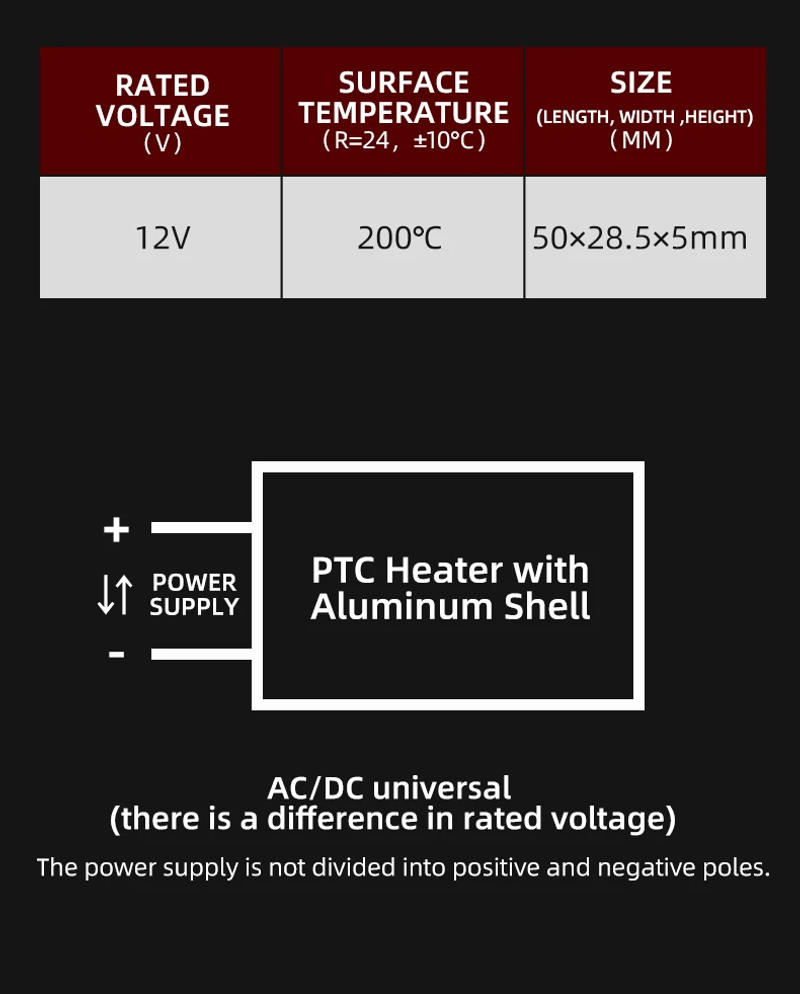 Description Picture 3 of itemThermostatic Egg Incubator Heater PTC Heater 12V Heating Element Plate Constant Temperature 50*28.5mm