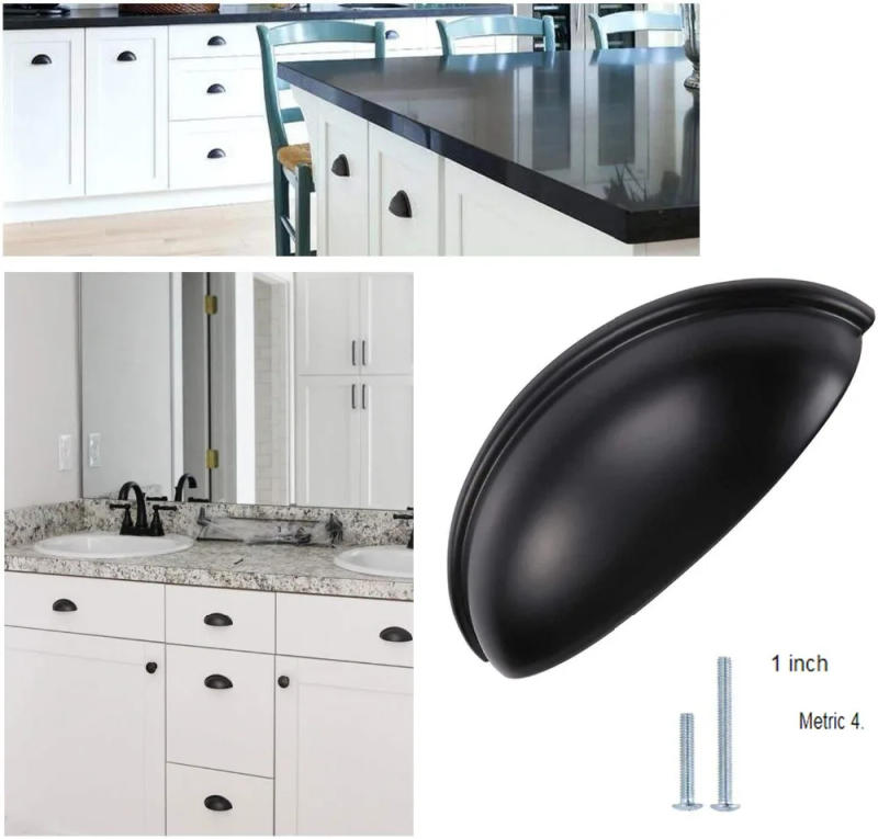 Description Picture 2 of itemDrawer Pulls Matte Black Cup Pulls Flat Black Cabinet Pulls Modern Cabinet Hardware Zinc Alloy Closet Door Pulls, 3in(76mm) Hole