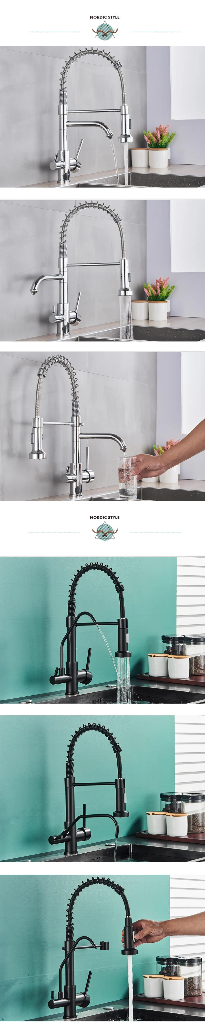 Description Picture 3 of itemMatte Black Kitchen Filtered Faucet Water Tap Purifier Faucet Dual Sprayer Drinking Water Tap 360 Rotation Purification Mixer