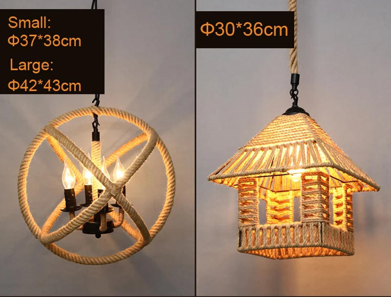 Description Picture 6 of itemVintage Pendant Lamp E27 Hemp Rope Iron Lampshade For Bar Shop/Coffee House Loft Indoor Lighting Cord Pendant Lights