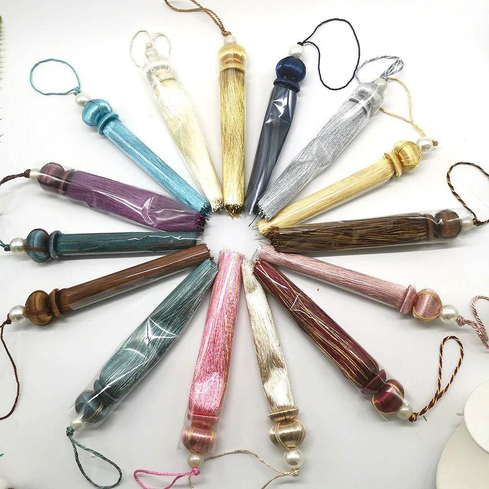 Description Picture 5 of item1Pc Tassel 18CM Polyester Key Tassels with Loop Pearl Tassel Fringe Big Brush Curtain Tassel Trim Charm for DIY Craft Home Decor