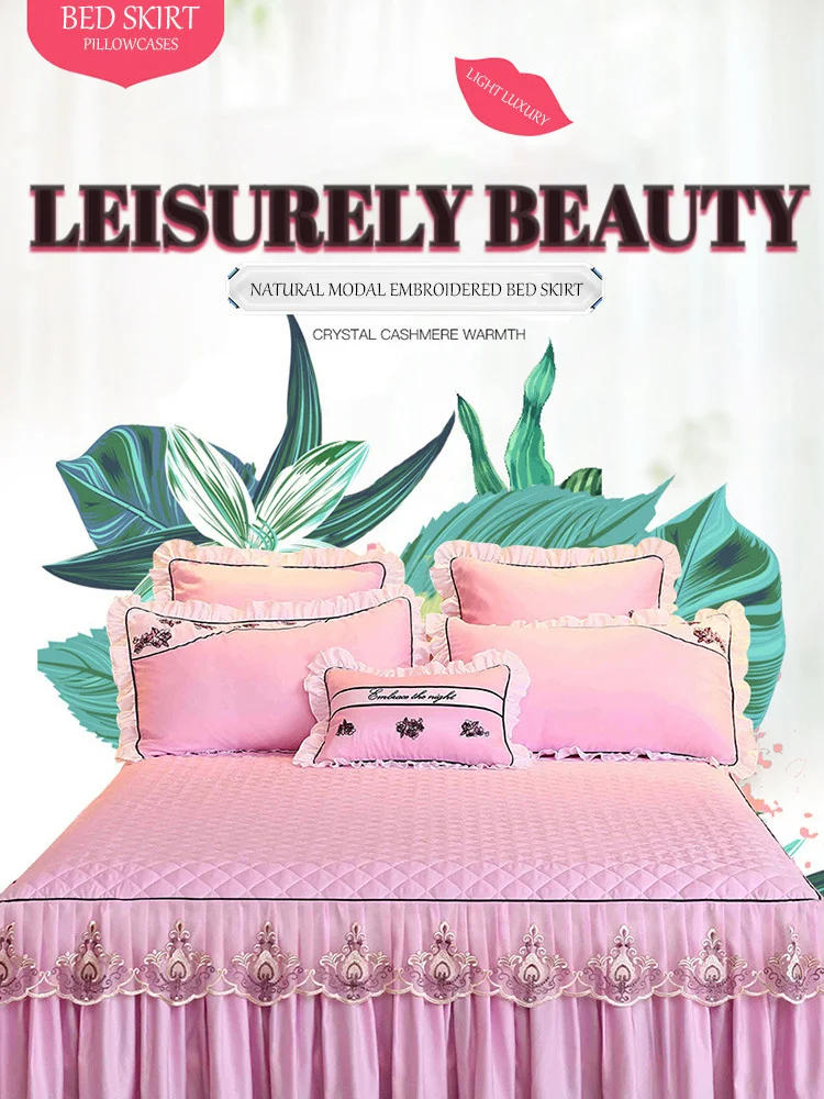 Description Picture 2 of itemLace Bed Sheet Sets Home Cute Bed Sheets Queen/King Size Bedspread Cotton Warm Cushion Bed Skirt 1/3 Pcs Bed Sheets