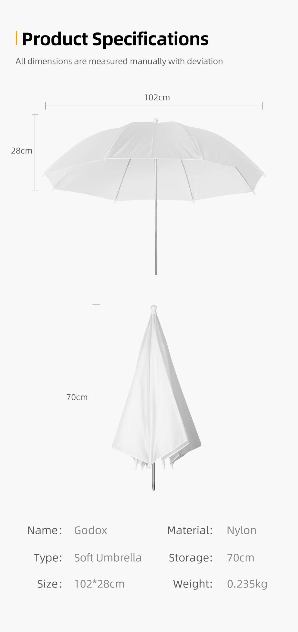 Description Picture 4 of itemGodox 33" 84cm 40" 102cm 43" 108cm White Soft Diffuser Studio Photography Translucent Umbrella for Studio Flash Strobe Lighting