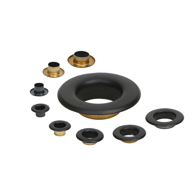Description Picture 2 of item100sets Lacquer Matte Black Eyelets Flat Type Brass Eyelet for Leathercraft Shoes Bag Canvas Dress Clothes Accessories Grommet