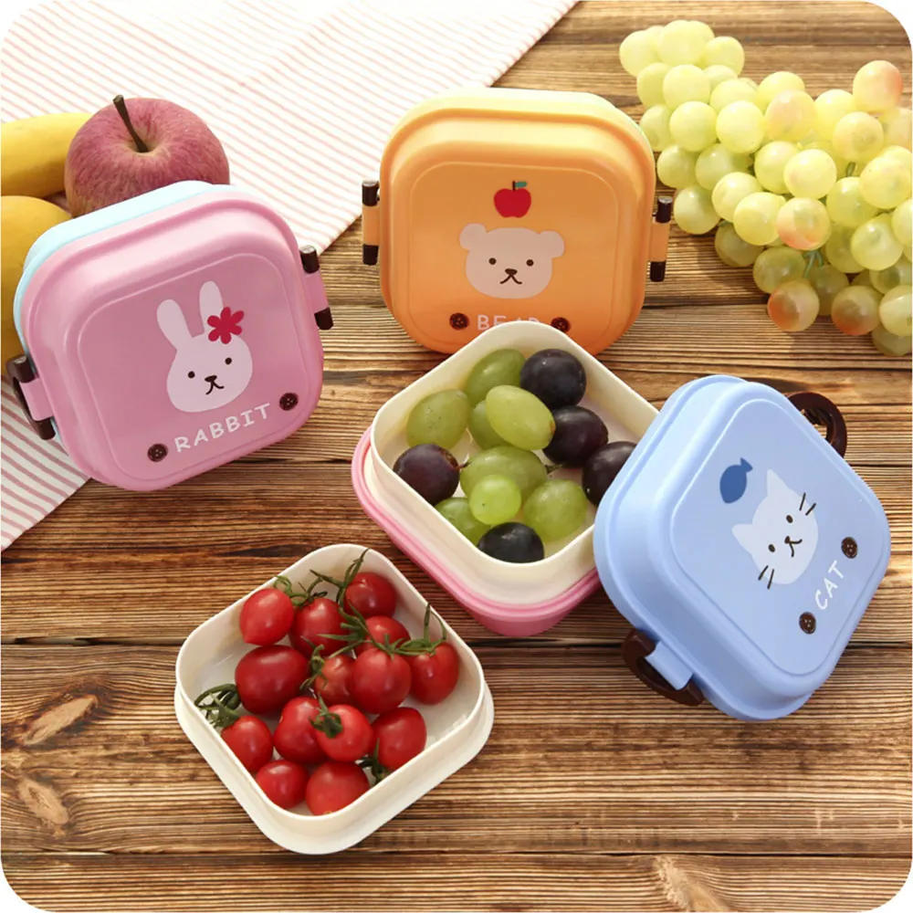 Description Picture 4 of itemCute Animal Pattern Plastic Lunch Food Box Children Baby Snack Box Double Layers Lunchbox Portable Microwave Food Container