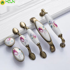 garden tulip ceramic handle European modern cabinet wardrobe door handle Antique Rose Green ancient