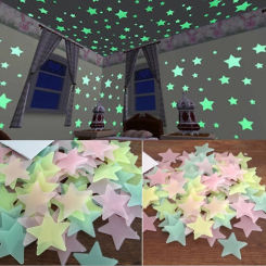 100pcs 3D Stars Glow In Dark Luminous Fluorescent Plastic Wall Sticker Home Decor Decal Wallpaper Decorative