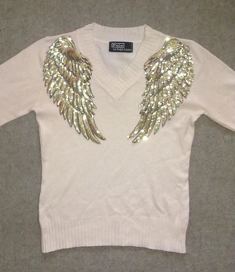 Description Picture 4 of item1 Pair Fashion Large Sequins Wing Patch for Clothing Applique for Jeans DIY Accessories Cute Sew on Patches 35cm x 16.5cm