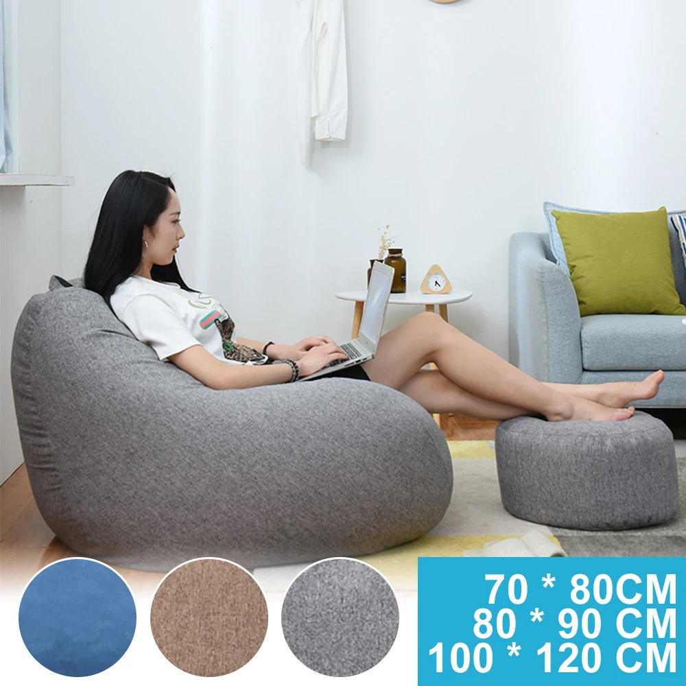 Description Picture 2 of itemLazy Sofa Cover Solid Chair Covers Without Filler Linen Cloth Lounger Seat Bean Bag Pouf Puff Couch Tatami Living Room Beanbags