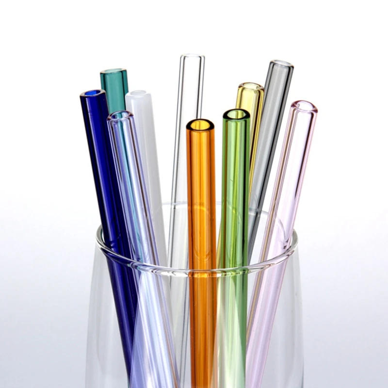 Description Picture 2 of item2Pcs Colorful Drinking Straws High Borosilicate Glass Straw Reusable Straws for Smoothies Juice Milkshake Coffee Cocktail Straw