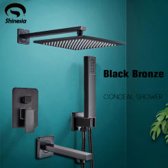 Shinesia Concealed Shower Faucet New Black Bronze Brass Shower Set 8/10/12/16" Rainfall Shower Head Mixer Bathroom Shower System