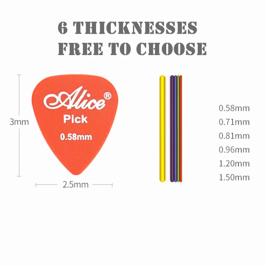 Description Picture 3 of item24/30//40/50PCS Matte Guitar Picks Alice Acoustic Electric Bass Plectrum Mediator Guitar Accessories Thickness 0.58 - 1.5 Mm