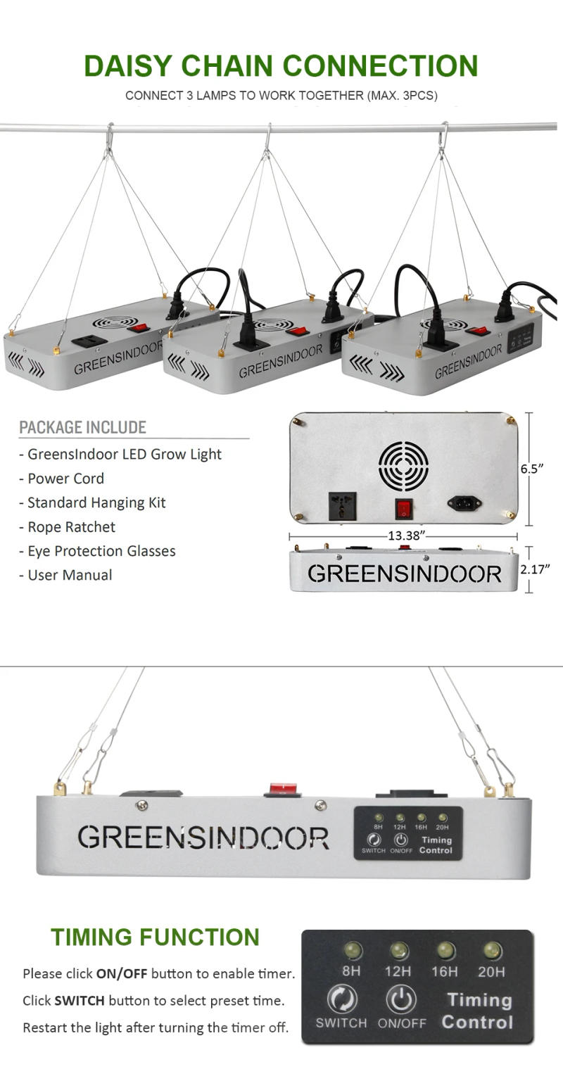 Description Picture 6 of itemGreensindoor Phytolamp For Plants 3000W Timer Grow Light LED Phyto Lamp Full Spectrum 3500K 660NM Daisy Chain Indoor Cultivation