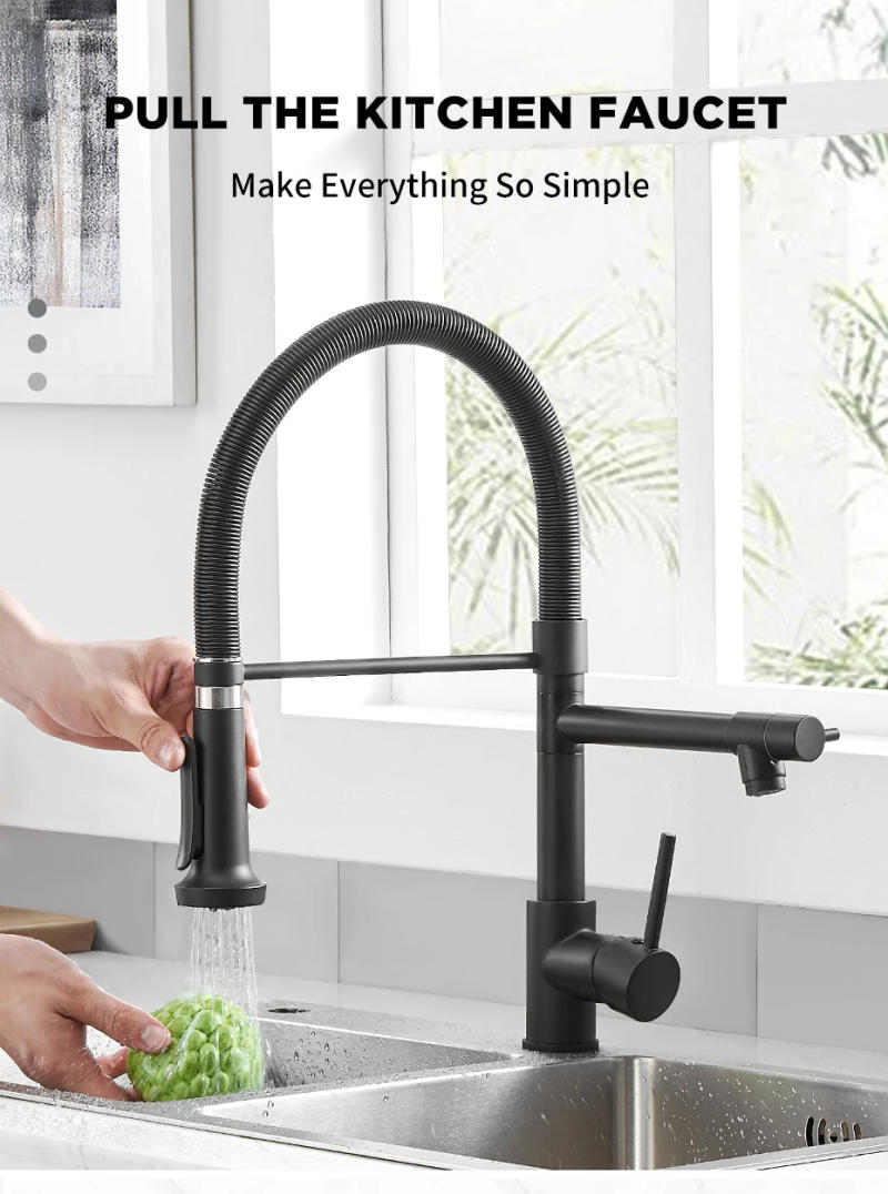 Description Picture 2 of itemBlack Pull Down Kitchen Faucet with Sprayer,Fapully Commercial Black Spring Kitchen Sink Faucet with Brushed Nickel 866038
