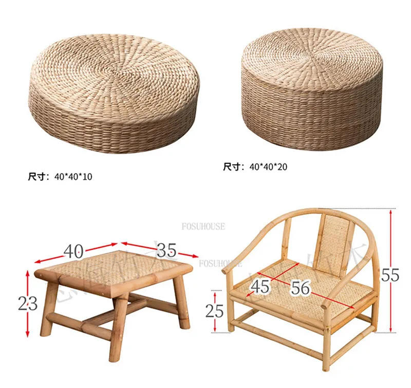 Description Picture 2 of itemJapanese Tea Table Simple Tatami Small Square Table Small Coffee Table Balcony Bay Window Bamboo and Rattan Low Square Tables