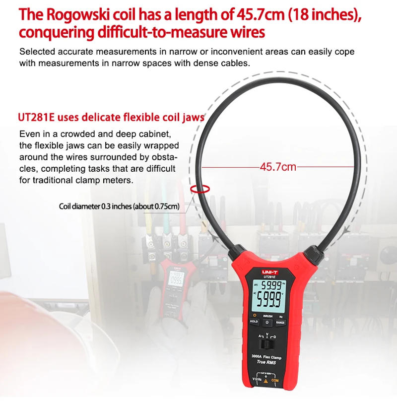 Description Picture 5 of itemUNI-T UT281E Professional Digital Flexible Clamp Meter True RMS AC Current Pliers Voltage Tester Ammeter Electric Instruments