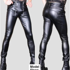 Men Sexy Faux Leather Pants Skinny Stretchy Motorcycle Trousers Double Zip Unique Stylish