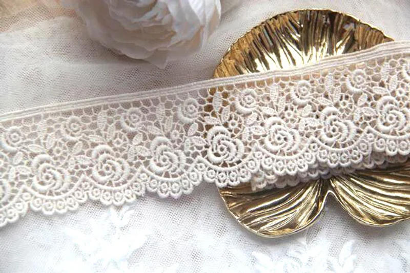 Description Picture 5 of item1yard Width:4.5cm (1.80") Retrovert Rose Cotton Lace Pure Embroidery Trim Lace Decoration Yarn skirt Curtain(ss-2021)