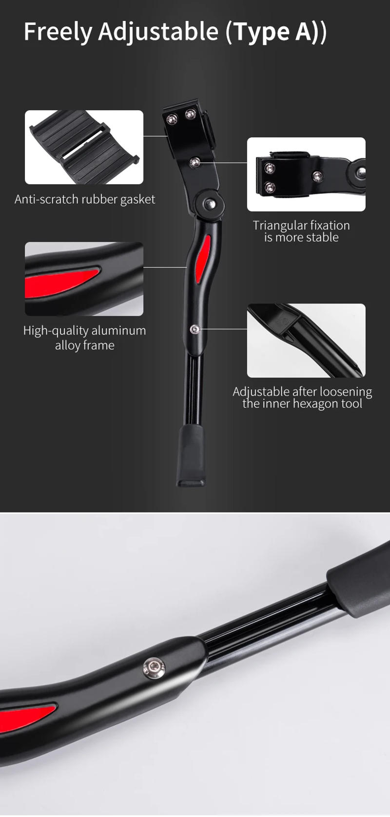 Description Picture 6 of itemROCKBROS Bicycle Kickstand Parking Cycling Adjustable MTB Road Racks Bike Support Side Kick Stand Foot Brace Accessories