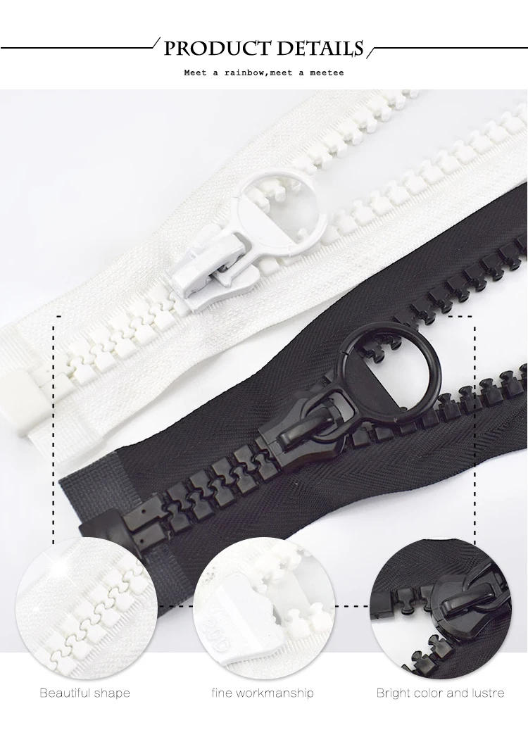 Description Picture 6 of itemMeetee 20# 60/75/80/100/150/200CM Extra Large Resin Zipper White&black Open-end for Down Jacket Coat Pocket Zippers Slider AP547